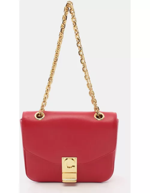 Celine C See Small W chain shoulder bag Leather Red