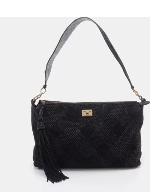 Chanel Coco mark One shoulder bag Suede Black Gold hardware Stitch Tasse