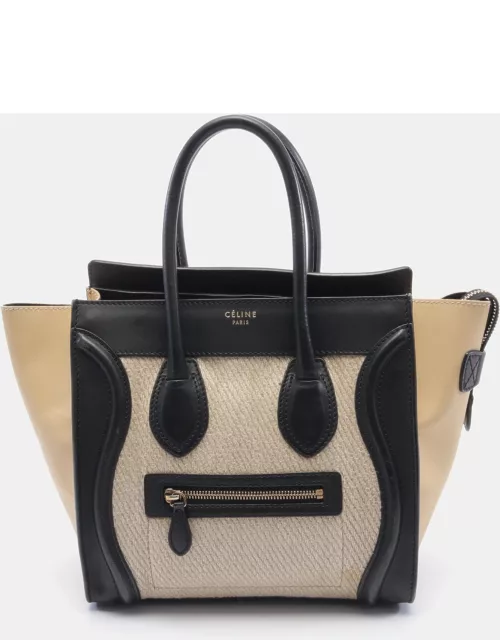 Celine Luggage Micro shopper Handbag Tote bag Leather Fabric Beige Khaki beige Black