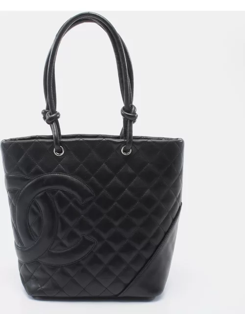 Chanel Cambon line Medium Handbag Tote bag Leather Black Silver hardware