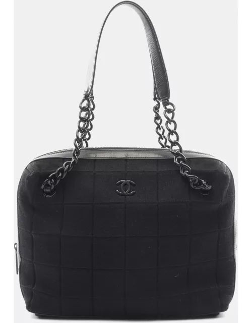 Chanel Chocolate bar Chain shoulder bag Cotton jersey Leather Black Black hardware