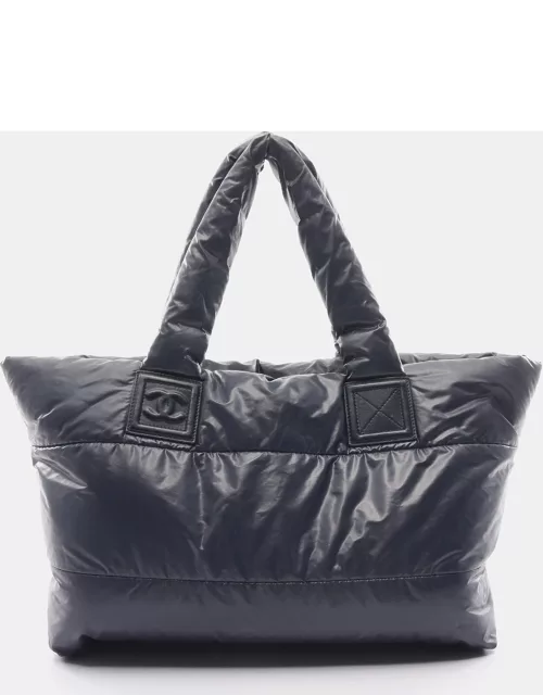 Chanel Coco Coon MM Handbag Tote bag Nylon Leather Dark navy Bordeaux Reversible