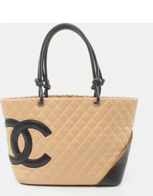 Chanel Cambon line Large Shoulder bag Tote bag Leather Beige Black Silver hardware