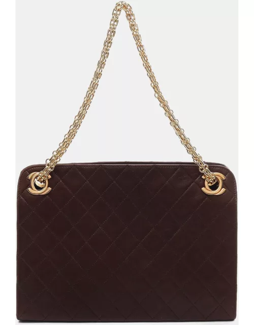 Chanel Matelasse W chain shoulder bag Lambskin Dark brown Gold hardware Mademoiselle chain