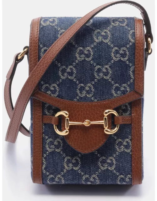 Gucci Horsebit 1955 Mini bag GG denim Shoulder bag Denim Leather Indigo blue Brown