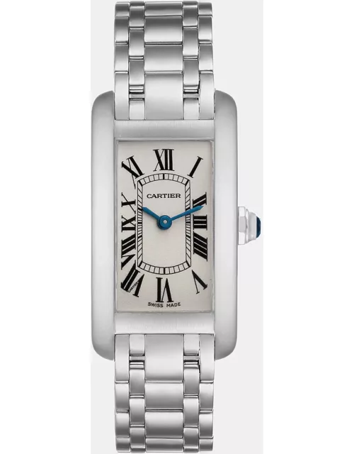 Cartier Tank Americaine Silver Dial White Gold Ladies Watch 19 m