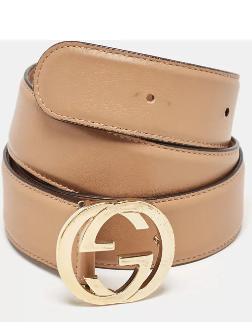 Gucci Beige Leather Interlocking G Buckle Belt 90C
