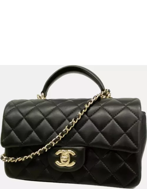 Chanel Black Quilted Lambskin Mini Classic Single Flap Top Handle Bag
