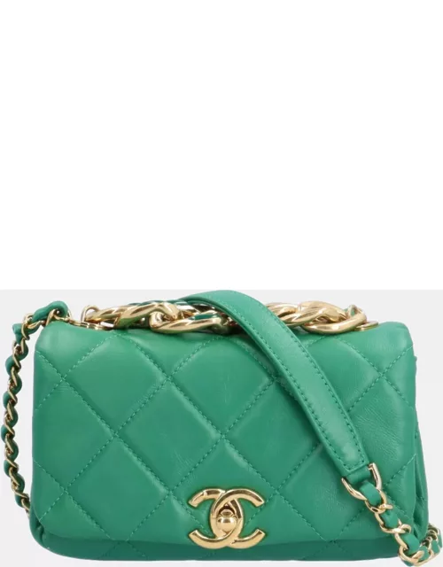 Chanel Green Lambskin Quilted Color Match Mini Flap Bag