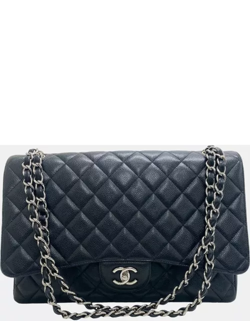 Chanel Black Caviar Leather Maxi Classic Single Flap Shoulder Bag