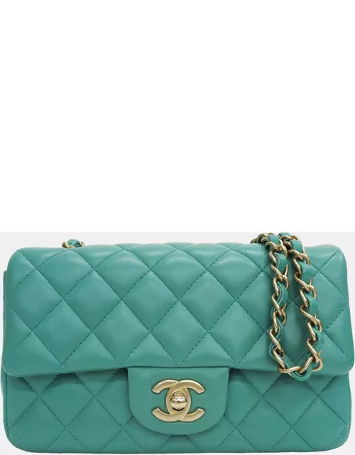 Chanel Green Lambskin Leather Mini Flap Bag Shoulder Bag