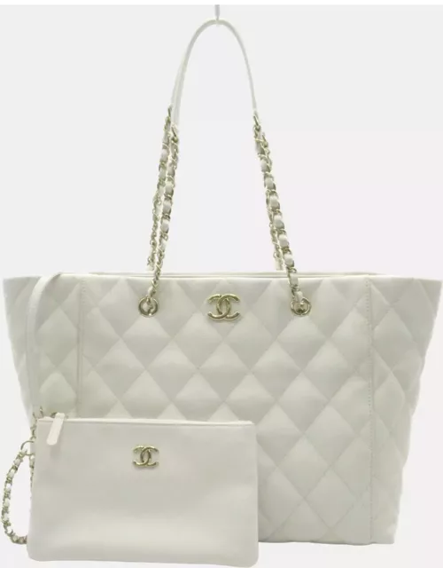 Chanel Quilted Caviar Large CC Daily Shopper Chain Tote Bag