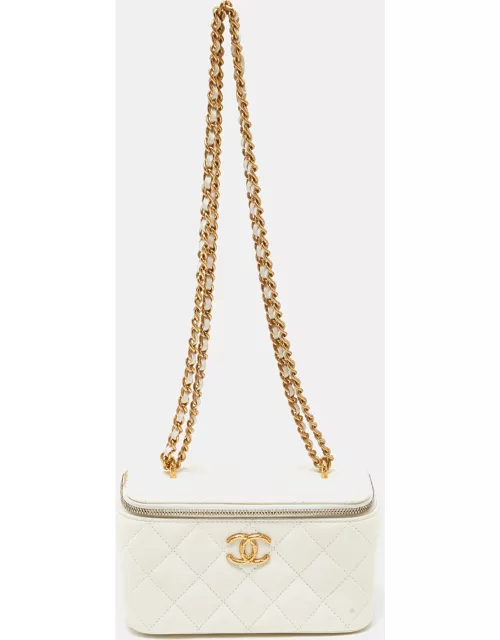 Chanel Off White Quilted Leather Vanity Case Chain Bag