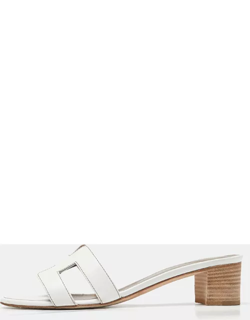 Hermes White Leather Oasis Slide Sandal