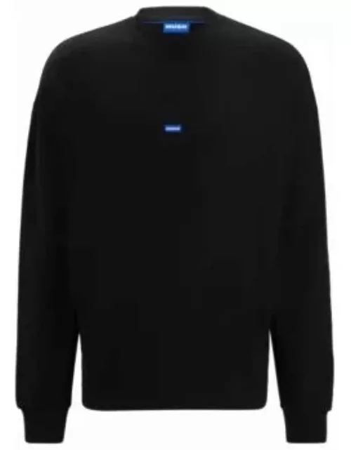 Cotton-terry sweatshirt with blue logo label- Black Men's Tracksuit