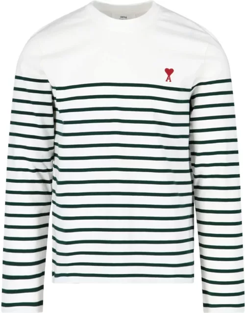 Ami Logo Striped T-Shirt