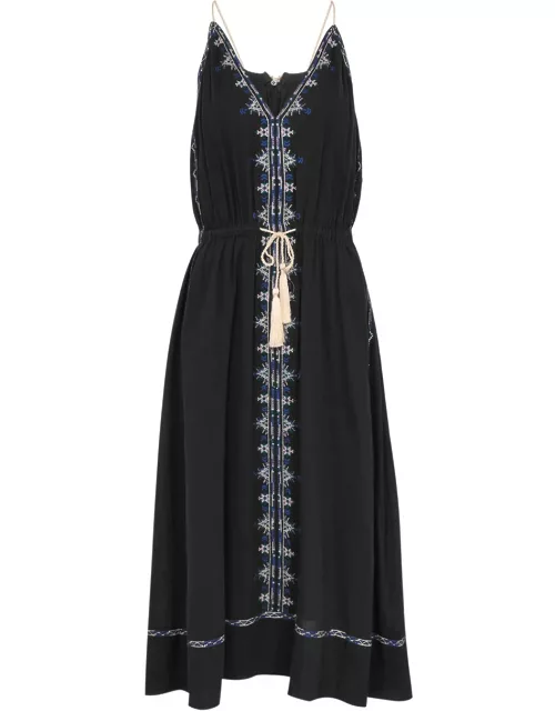 Isabel Marant étoile Siana Embroidered Cotton-voile Midi Dress - Black - 38 (UK10 / S)