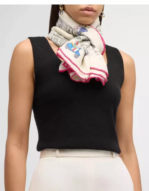 Asti Printed Ivory Cashmere-Blend Scarf