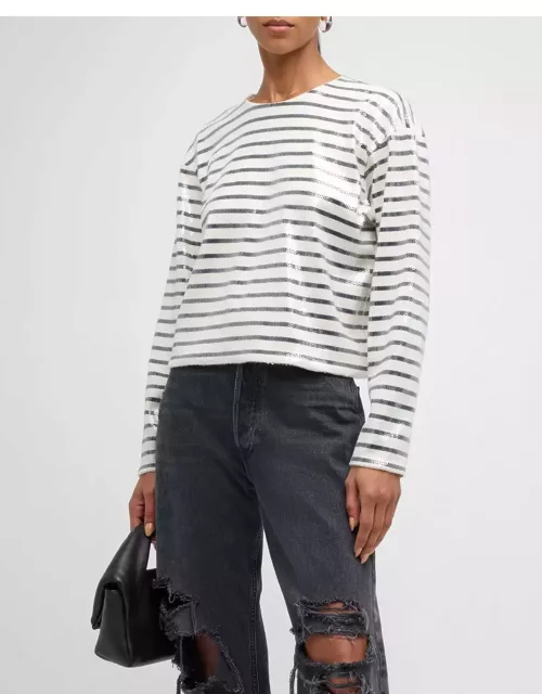 Stripe Long-Sleeve Sequined Top