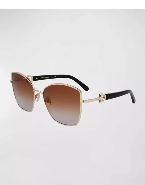 Embellished Gancini Metal Cat-Eye Sunglasse