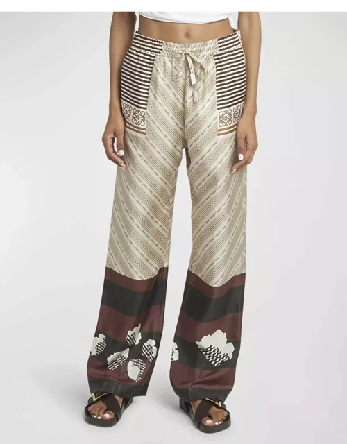 x Paula Ibiza Anagram Striped Silk Straight-Leg Pajama Trouser