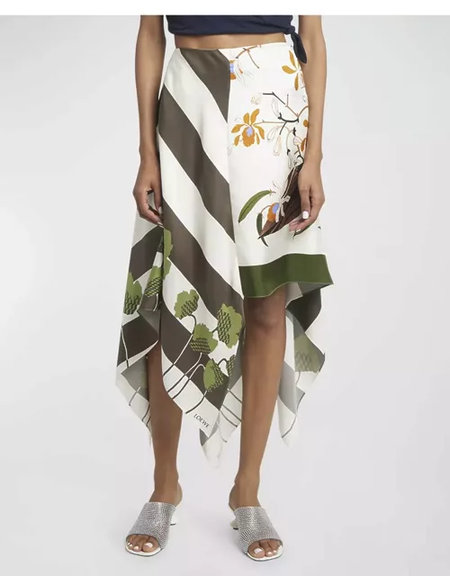x Paula Ibiza Asymmetric Silk Foulard Skirt