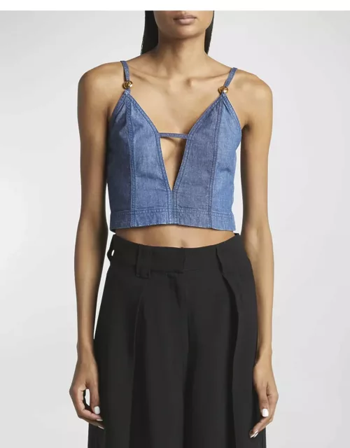 x Paula Ibiza Anagram-Beaded Strappy Plunging Crop Top