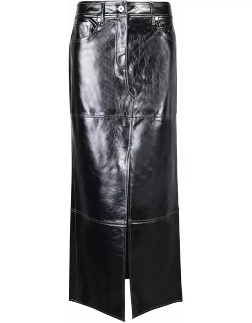 Stand Studio Black Long Split Faux Leather Skirt