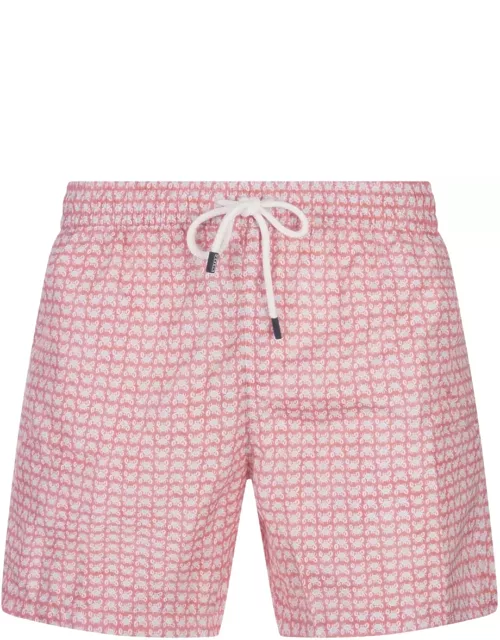 Fedeli Pink Swim Shorts With Crab Pattern