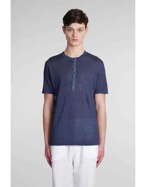 120% Lino T-shirt In Blue Linen