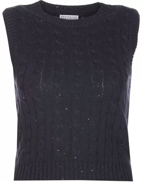 Brunello Cucinelli Sequin Embellished Cable-knitted Top