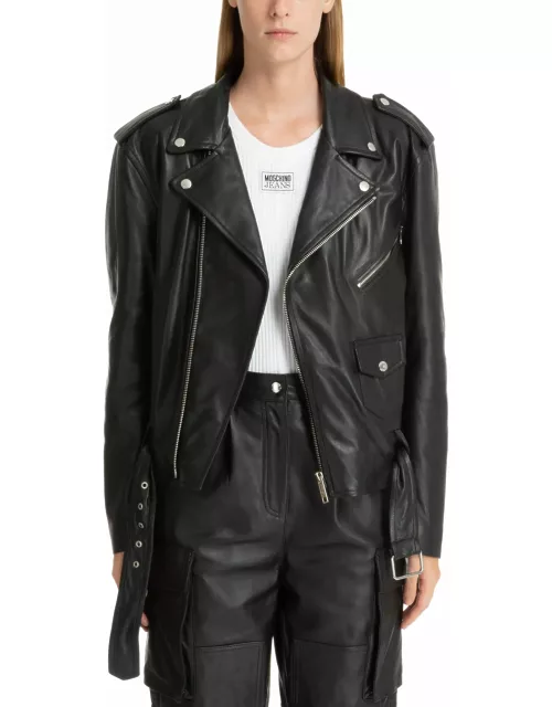 M05CH1N0 Jeans Leather Leather Jacket