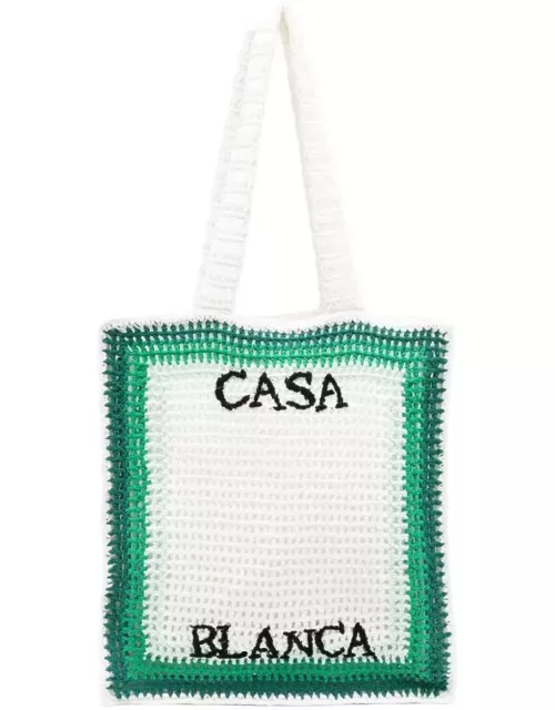 Casablanca Crocheted Tennis Tote Bag In Green And White