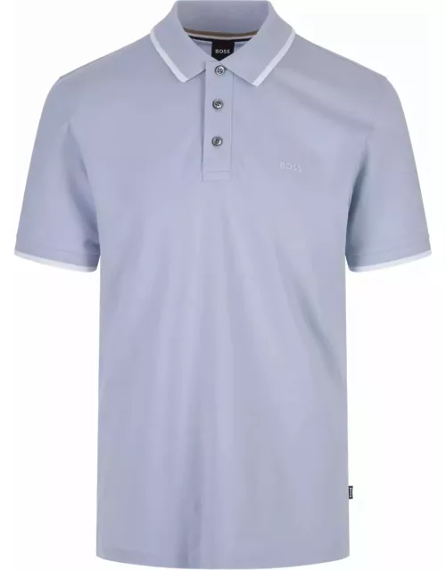 Hugo Boss Dust Blue Slim Fit Polo Shirt With Striped Collar