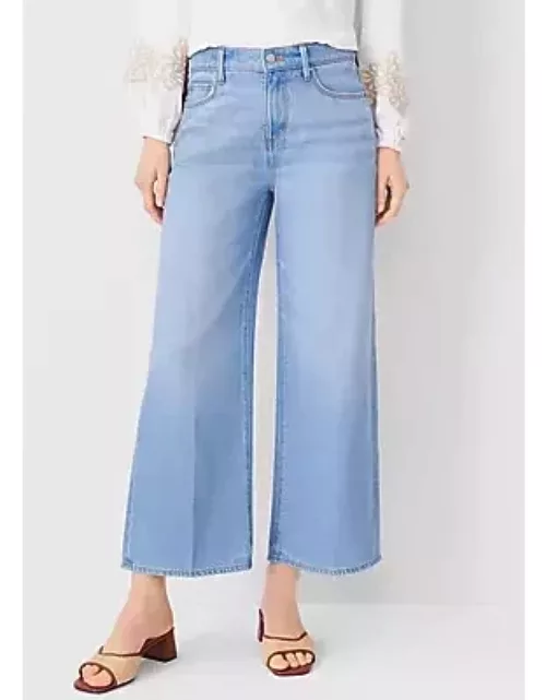 Ann Taylor Petite High Rise Wide Leg Crop Jeans in Light Wash