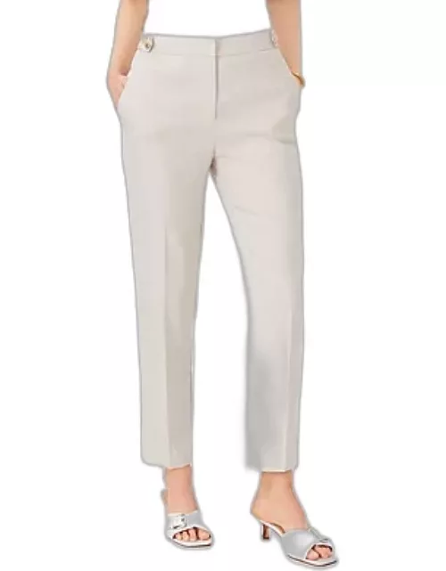 Ann Taylor The Button Tab High Rise Eva Ankle Pant in Basketweave Linen Blend