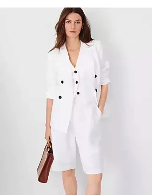 Ann Taylor The Petite Tailored Double Breasted Blazer in Linen Blend