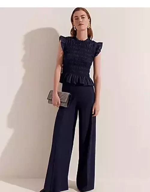 Ann Taylor The Petite Ric Rac Trim Side Zip Palazzo Pant in Linen Blend