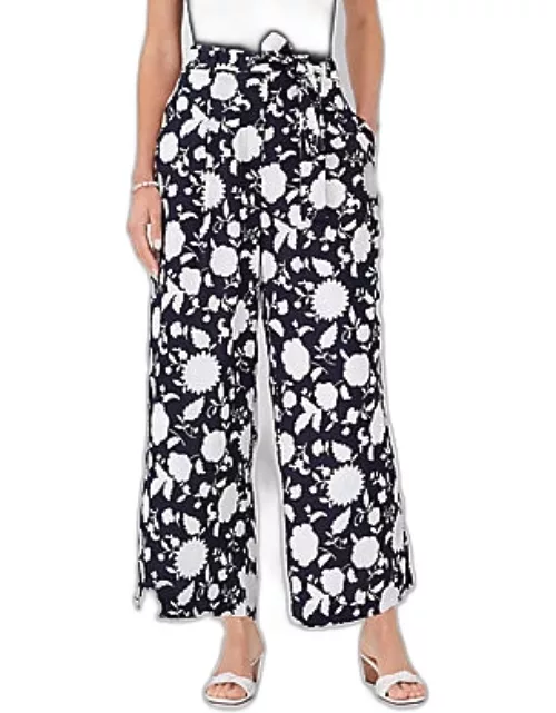 Ann Taylor The Petite Tie Waist Pleated Wide Leg Ankle Pant in Flora