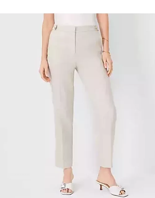 Ann Taylor The Button Tab High Rise Eva Ankle Pant in Basketweave Linen Blend - Curvy Fit
