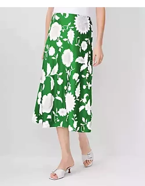 Ann Taylor Petite Floral Bias Midi Slip Skirt