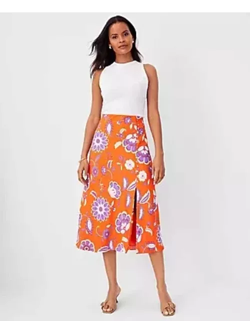 Ann Taylor Petite Floral Button Slit Midi Slip Skirt