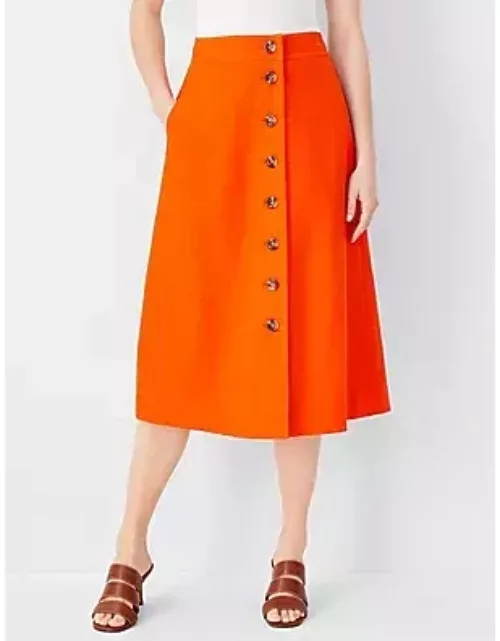 Ann Taylor Petite Linen Blend Button Midi Skirt