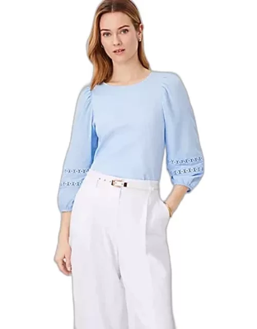 Ann Taylor Crochet Trim Sleeve Top