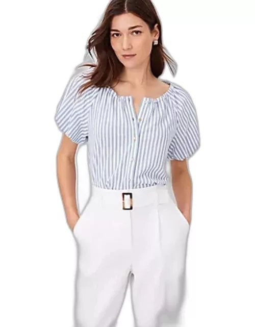 Ann Taylor Petite Striped Bubble Sleeve Button Top