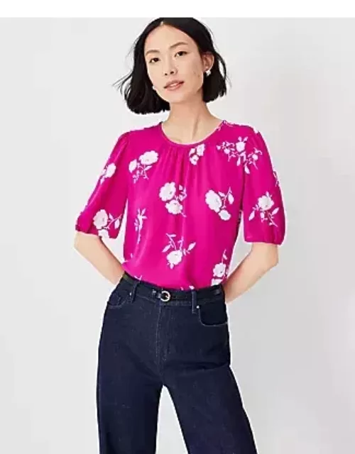 Ann Taylor Petite Floral Pleated Sleeve Top