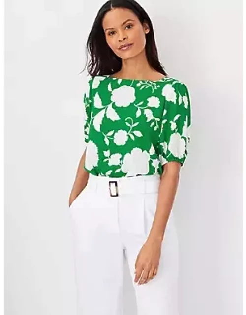 Ann Taylor Petite Floral Boatneck Cropped Top