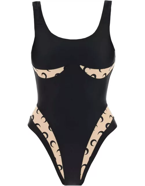 MARINE SERRE one-piece swimsuit with all over moon insert