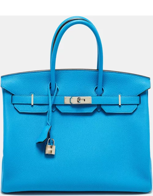 Hermès Bleu Zanzibar/Malachite Togo Leather Palladium Finish Birkin 35 Bag