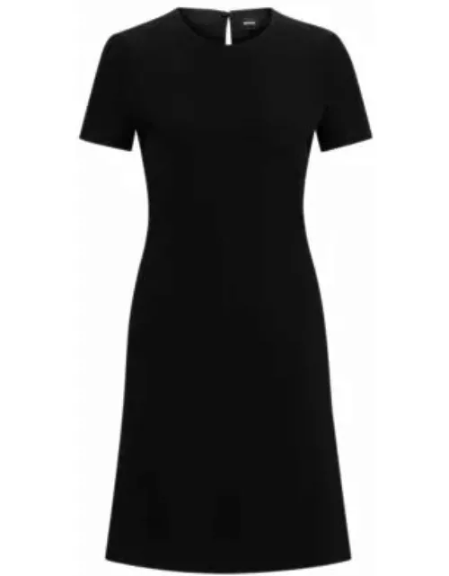 Slim-fit crew-neck dress in stretch fabric- Black Women's Business Dresse